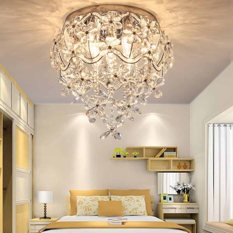 Clear Flower Flush Light Contemporary 6 Heads Crystal Close to Ceiling Lamp for Bedroom - Clearhalo - 'Ceiling Lights' - 'Close To Ceiling Lights' - 'Close to ceiling' - 'Flush mount' - Lighting' - 281523