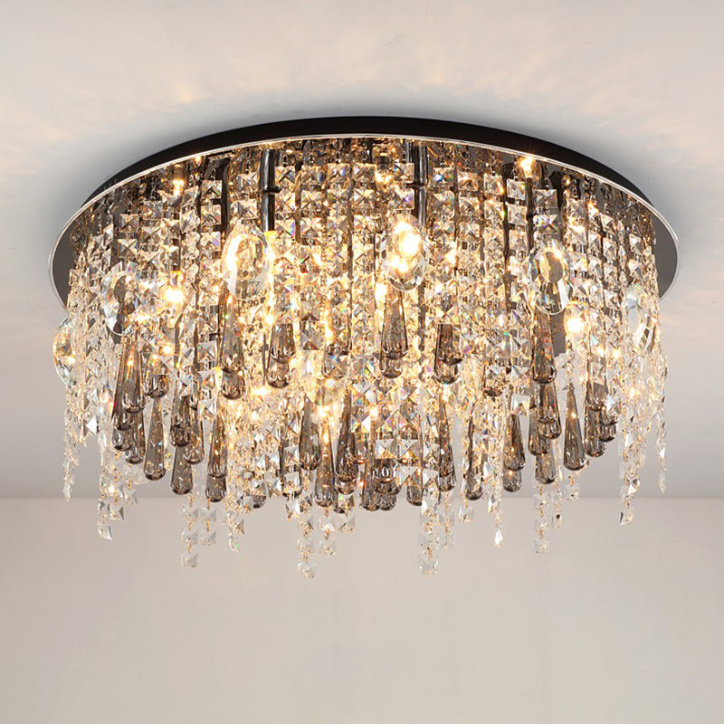 Clear Cascading Flush Mount Modernist 12 Heads Beveled Crystal Ceiling Mounted Fixture Clearhalo 'Ceiling Lights' 'Close To Ceiling Lights' 'Close to ceiling' 'Flush mount' Lighting' 281570