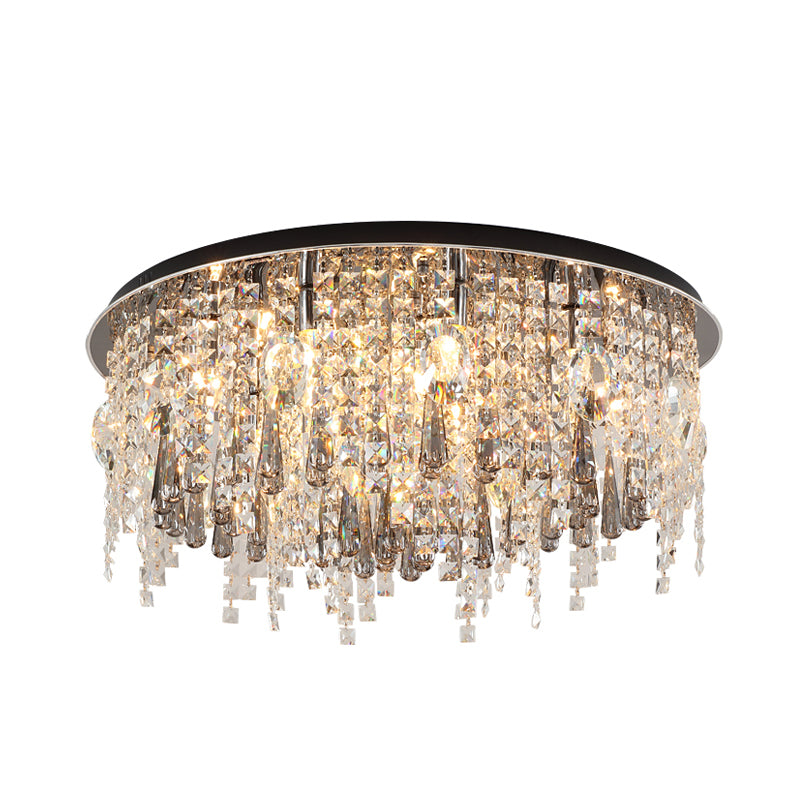 Clear Cascading Flush Mount Modernist 12 Heads Beveled Crystal Ceiling Mounted Fixture Clearhalo 'Ceiling Lights' 'Close To Ceiling Lights' 'Close to ceiling' 'Flush mount' Lighting' 281572