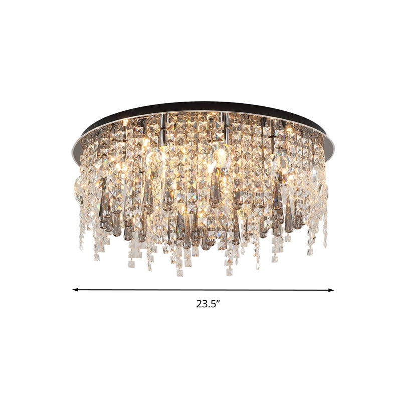 Clear Cascading Flush Mount Modernist 12 Heads Beveled Crystal Ceiling Mounted Fixture Clearhalo 'Ceiling Lights' 'Close To Ceiling Lights' 'Close to ceiling' 'Flush mount' Lighting' 281573