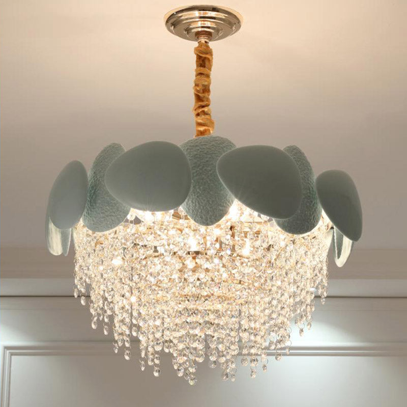 Cascading Hanging Chandelier Traditionary 9 Heads Clear Crystal Suspension Pendant Light Clearhalo 'Ceiling Lights' 'Chandeliers' 'Clear' 'Industrial' 'Modern Chandeliers' 'Modern' 'Tiffany' 'Traditional Chandeliers' Lighting' 281672