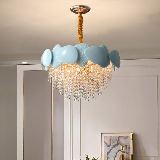 Cascading Hanging Chandelier Traditionary 9 Heads Clear Crystal Suspension Pendant Light Clearhalo 'Ceiling Lights' 'Chandeliers' 'Clear' 'Industrial' 'Modern Chandeliers' 'Modern' 'Tiffany' 'Traditional Chandeliers' Lighting' 281673