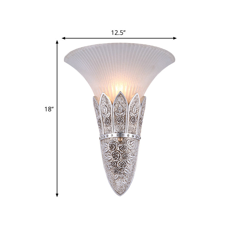 Bell Shade Indoor Wall Light Fixture Vintage Frosted Glass and Resin 1 Light Gold/Silver Flush Wall Sconce Clearhalo 'Wall Lamps & Sconces' 'Wall Lights' Lighting' 281699