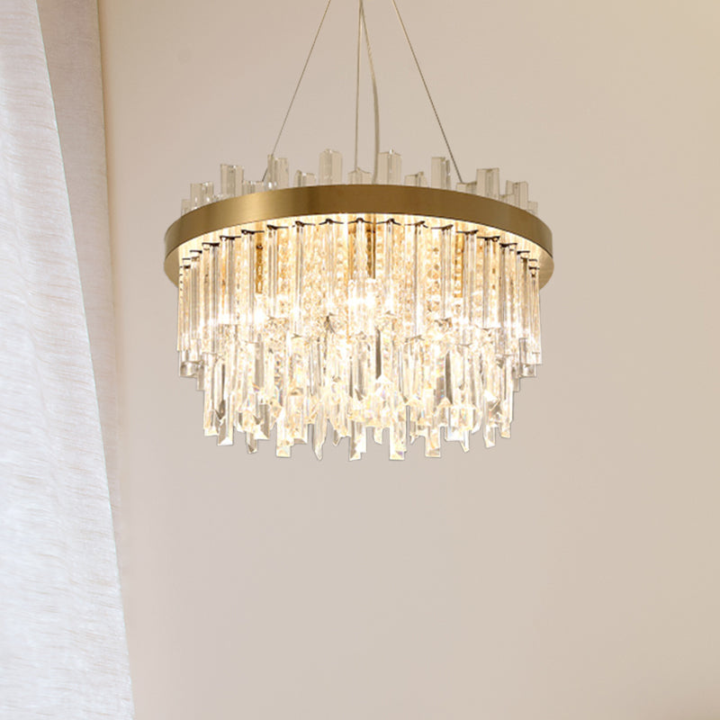 Cylinder Chandelier Lighting Contemporary Faceted Crystal 6 Bulbs Gold Hanging Ceiling Light Gold Clearhalo 'Ceiling Lights' 'Chandeliers' 'Modern Chandeliers' 'Modern' Lighting' 281700