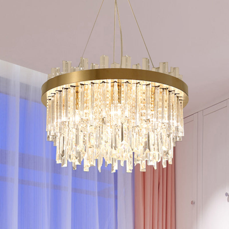Cylinder Chandelier Lighting Contemporary Faceted Crystal 6 Bulbs Gold Hanging Ceiling Light Clearhalo 'Ceiling Lights' 'Chandeliers' 'Modern Chandeliers' 'Modern' Lighting' 281701