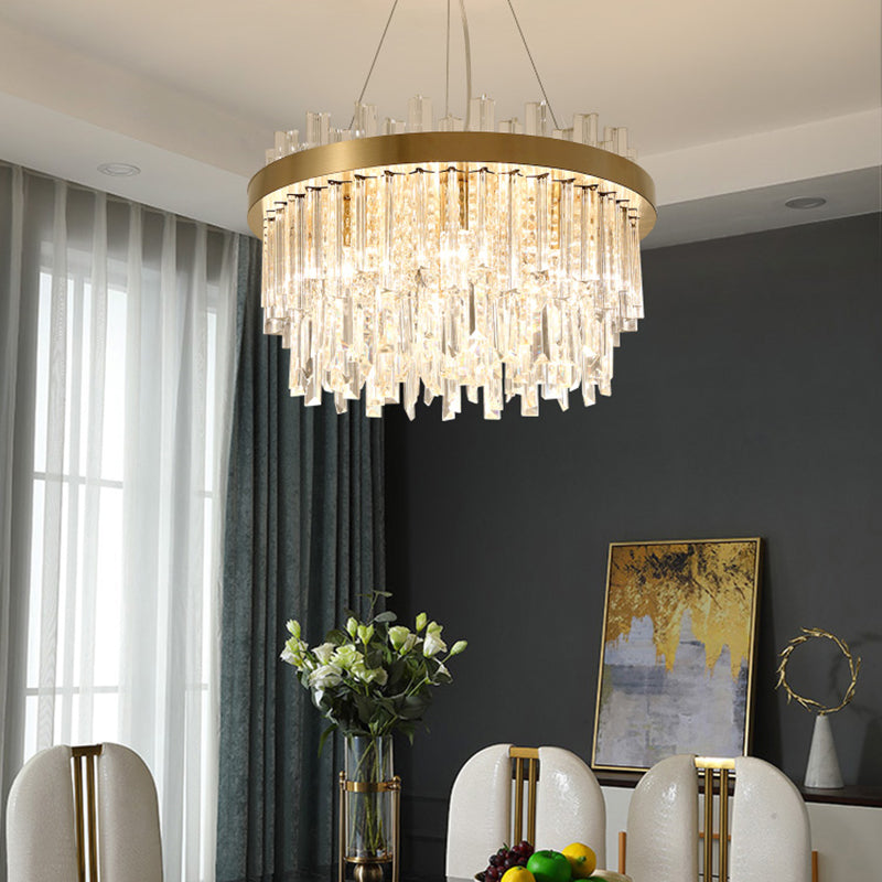 Cylinder Chandelier Lighting Contemporary Faceted Crystal 6 Bulbs Gold Hanging Ceiling Light Clearhalo 'Ceiling Lights' 'Chandeliers' 'Modern Chandeliers' 'Modern' Lighting' 281702