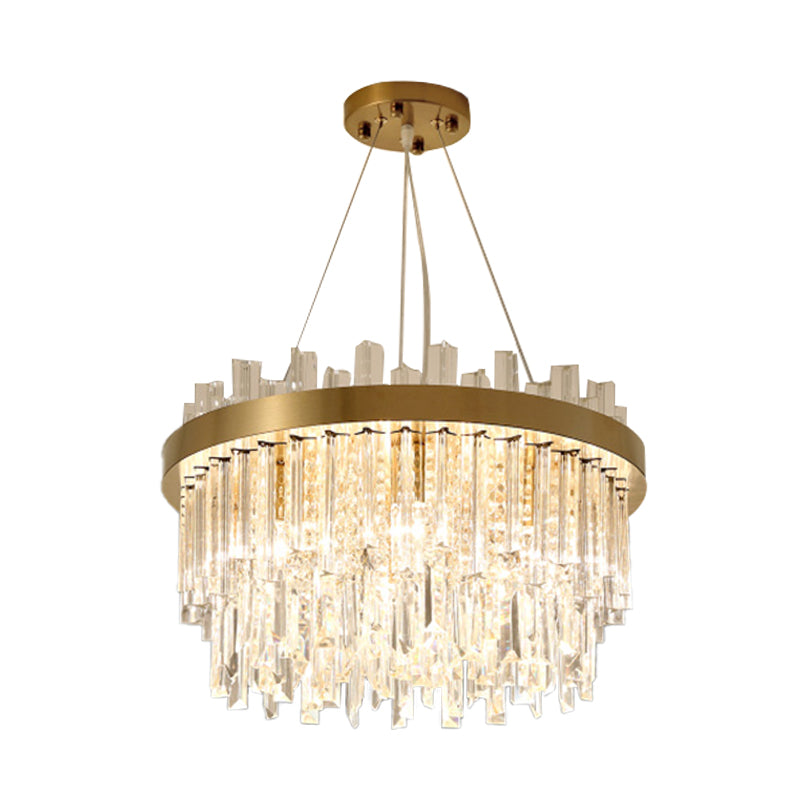 Cylinder Chandelier Lighting Contemporary Faceted Crystal 6 Bulbs Gold Hanging Ceiling Light Clearhalo 'Ceiling Lights' 'Chandeliers' 'Modern Chandeliers' 'Modern' Lighting' 281703