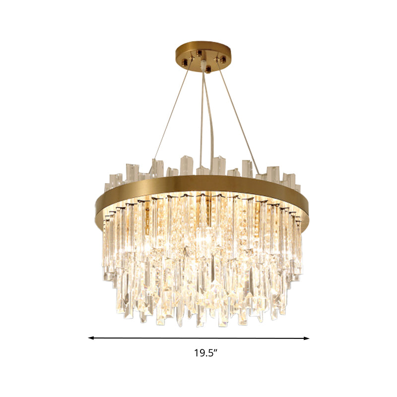 Cylinder Chandelier Lighting Contemporary Faceted Crystal 6 Bulbs Gold Hanging Ceiling Light Clearhalo 'Ceiling Lights' 'Chandeliers' 'Modern Chandeliers' 'Modern' Lighting' 281704