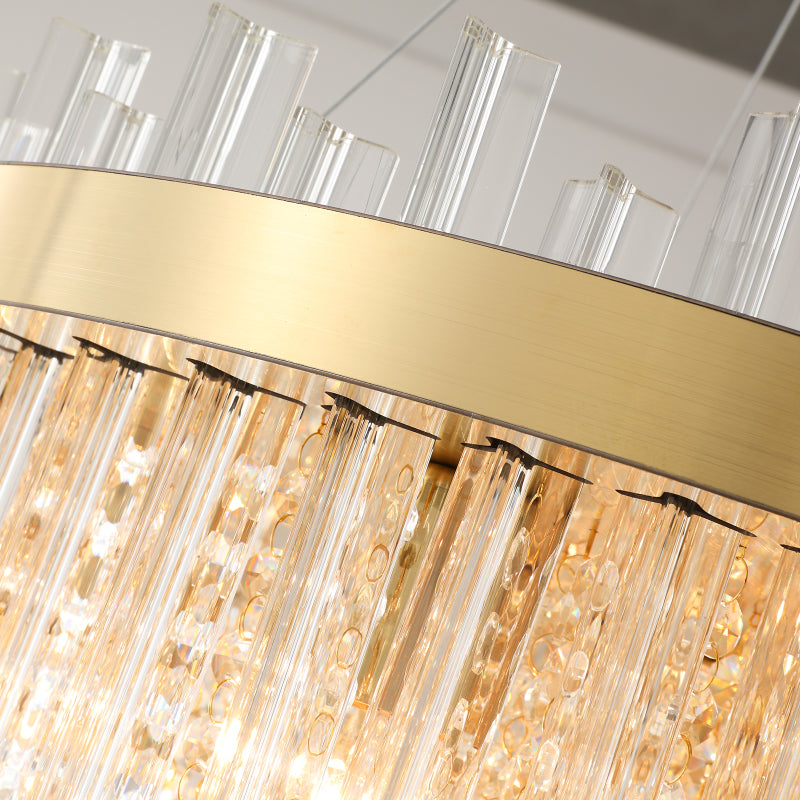 Cylinder Chandelier Lighting Contemporary Faceted Crystal 6 Bulbs Gold Hanging Ceiling Light Clearhalo 'Ceiling Lights' 'Chandeliers' 'Modern Chandeliers' 'Modern' Lighting' 281705
