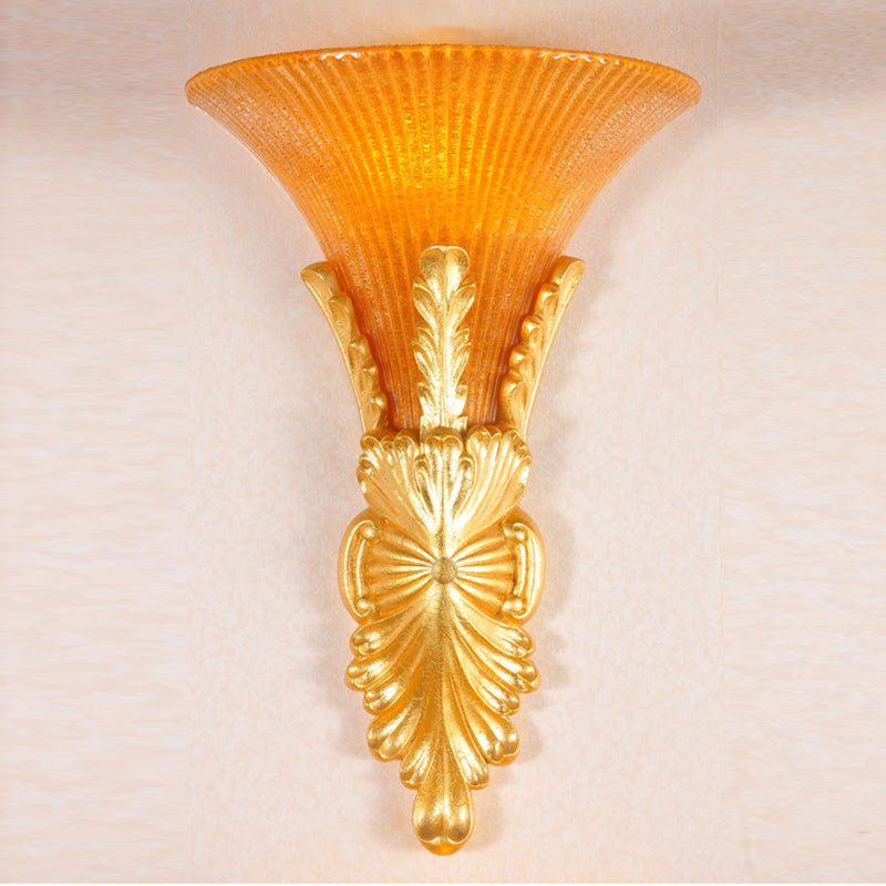 Yellow Glass Bell Wall Mount Lamp Traditional Style 1 Light Corridor Sconce Lighting in Bronze/Gold Clearhalo 'Wall Lamps & Sconces' 'Wall Lights' Lighting' 281739