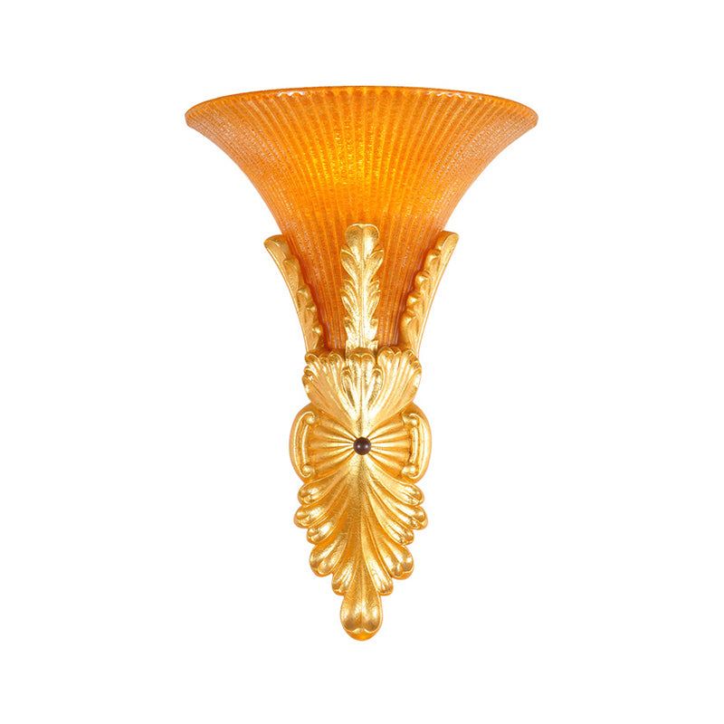Yellow Glass Bell Wall Mount Lamp Traditional Style 1 Light Corridor Sconce Lighting in Bronze/Gold Clearhalo 'Wall Lamps & Sconces' 'Wall Lights' Lighting' 281741