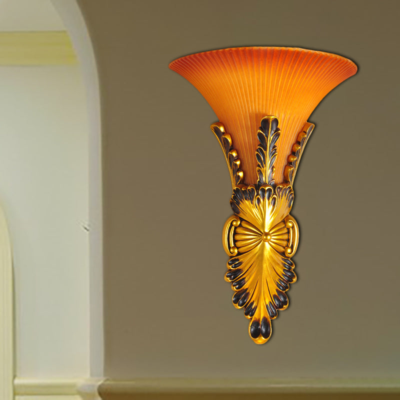 Yellow Glass Bell Wall Mount Lamp Traditional Style 1 Light Corridor Sconce Lighting in Bronze/Gold Bronze Clearhalo 'Wall Lamps & Sconces' 'Wall Lights' Lighting' 281744