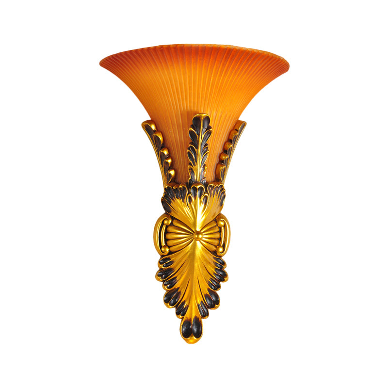 Yellow Glass Bell Wall Mount Lamp Traditional Style 1 Light Corridor Sconce Lighting in Bronze/Gold Clearhalo 'Wall Lamps & Sconces' 'Wall Lights' Lighting' 281746