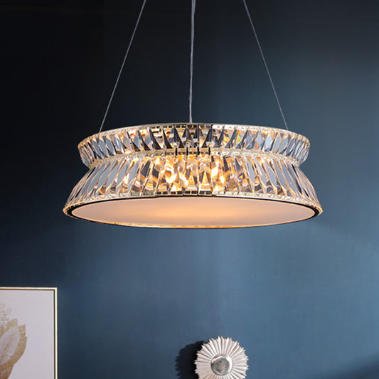 Modernism 4 Bulbs Ceiling Chandelier Drum Hanging Pendant Light with Clear Crystal Shade Clearhalo 'Ceiling Lights' 'Chandeliers' 'Clear' 'Industrial' 'Modern Chandeliers' 'Modern' 'Tiffany' 'Traditional Chandeliers' Lighting' 281760