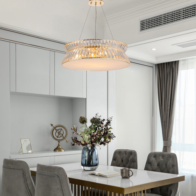 Modernism 4 Bulbs Ceiling Chandelier Drum Hanging Pendant Light with Clear Crystal Shade Clearhalo 'Ceiling Lights' 'Chandeliers' 'Clear' 'Industrial' 'Modern Chandeliers' 'Modern' 'Tiffany' 'Traditional Chandeliers' Lighting' 281761