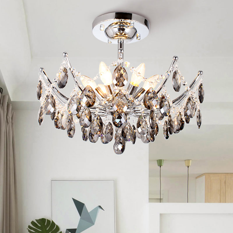 Droplet Chandelier Lamp Contemporary Cut Crystal 6 Heads Chrome Hanging Light Fixture Clearhalo 'Ceiling Lights' 'Chandeliers' 'Modern Chandeliers' 'Modern' Lighting' 281766