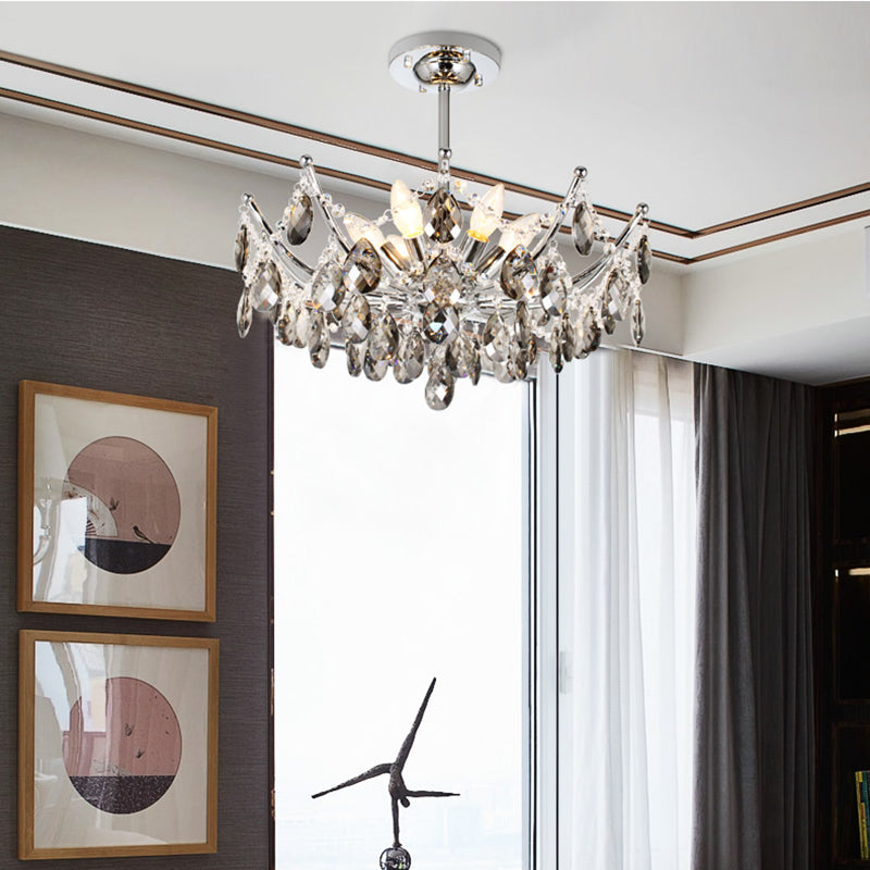 Droplet Chandelier Lamp Contemporary Cut Crystal 6 Heads Chrome Hanging Light Fixture Clearhalo 'Ceiling Lights' 'Chandeliers' 'Modern Chandeliers' 'Modern' Lighting' 281767