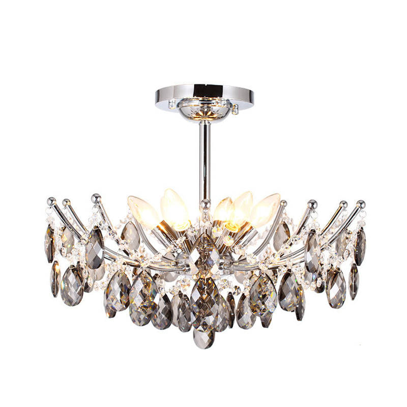Droplet Chandelier Lamp Contemporary Cut Crystal 6 Heads Chrome Hanging Light Fixture Clearhalo 'Ceiling Lights' 'Chandeliers' 'Modern Chandeliers' 'Modern' Lighting' 281768