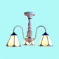 White Curved Arm Semi Flush Light with Stained Glass Cone Shade 3 Lights Tiffany Ceiling Light in Blue/White Clearhalo 'Ceiling Lights' 'Close To Ceiling Lights' 'Close to ceiling' 'Glass shade' 'Glass' 'Semi-flushmount' 'Tiffany close to ceiling' 'Tiffany' Lighting' 28181