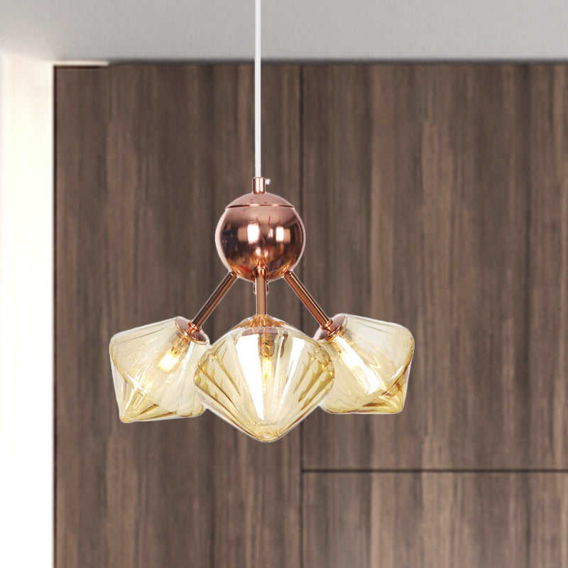 Diamond Living Room Chandelier Lamp Amber/Clear Glass 3/9/12 Lights Farmhouse Style Hanging Fixture, 13"/27.5"/34" Wide Clearhalo 'Ceiling Lights' 'Chandeliers' 'Clear' 'Glass shade' 'Glass' 'Industrial Chandeliers' 'Industrial' 'Middle Century Chandeliers' 'Modern' 'Tiffany' 'Traditional Chandeliers' Lighting' 281812