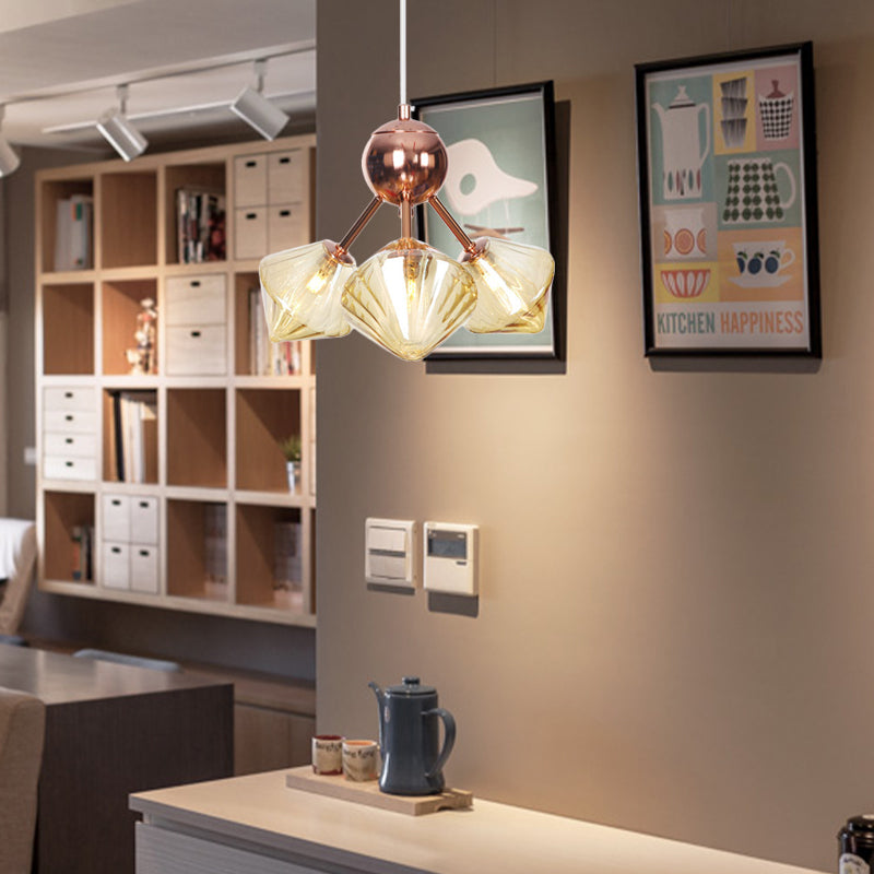 Diamond Living Room Chandelier Lamp Amber/Clear Glass 3/9/12 Lights Farmhouse Style Hanging Fixture, 13"/27.5"/34" Wide Clearhalo 'Ceiling Lights' 'Chandeliers' 'Clear' 'Glass shade' 'Glass' 'Industrial Chandeliers' 'Industrial' 'Middle Century Chandeliers' 'Modern' 'Tiffany' 'Traditional Chandeliers' Lighting' 281813