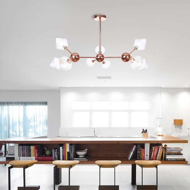 Diamond Living Room Chandelier Lamp Amber/Clear Glass 3/9/12 Lights Farmhouse Style Hanging Fixture, 13"/27.5"/34" Wide Clearhalo 'Ceiling Lights' 'Chandeliers' 'Clear' 'Glass shade' 'Glass' 'Industrial Chandeliers' 'Industrial' 'Middle Century Chandeliers' 'Modern' 'Tiffany' 'Traditional Chandeliers' Lighting' 281825