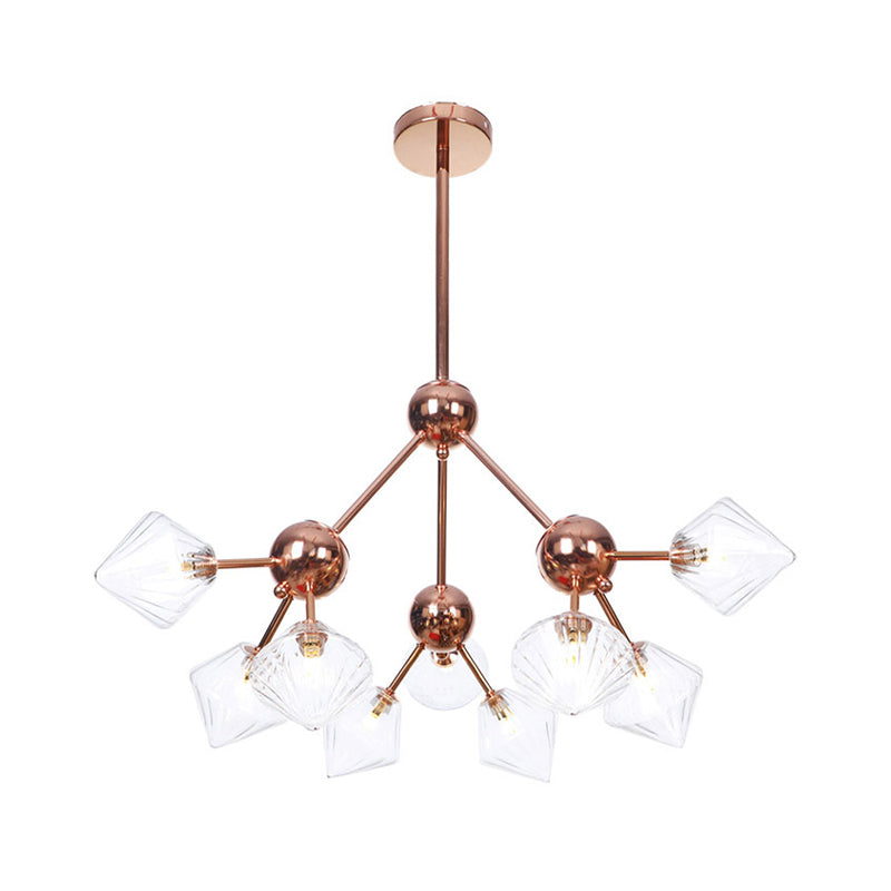 Diamond Living Room Chandelier Lamp Amber/Clear Glass 3/9/12 Lights Farmhouse Style Hanging Fixture, 13"/27.5"/34" Wide Clearhalo 'Ceiling Lights' 'Chandeliers' 'Clear' 'Glass shade' 'Glass' 'Industrial Chandeliers' 'Industrial' 'Middle Century Chandeliers' 'Modern' 'Tiffany' 'Traditional Chandeliers' Lighting' 281834