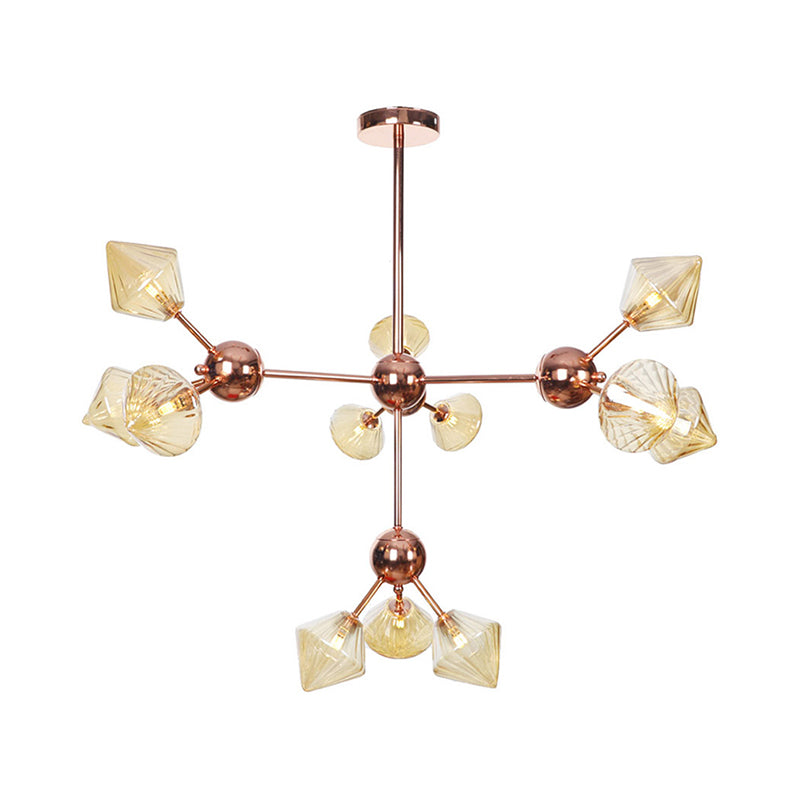 Diamond Living Room Chandelier Lamp Amber/Clear Glass 3/9/12 Lights Farmhouse Style Hanging Fixture, 13"/27.5"/34" Wide Clearhalo 'Ceiling Lights' 'Chandeliers' 'Clear' 'Glass shade' 'Glass' 'Industrial Chandeliers' 'Industrial' 'Middle Century Chandeliers' 'Modern' 'Tiffany' 'Traditional Chandeliers' Lighting' 281842