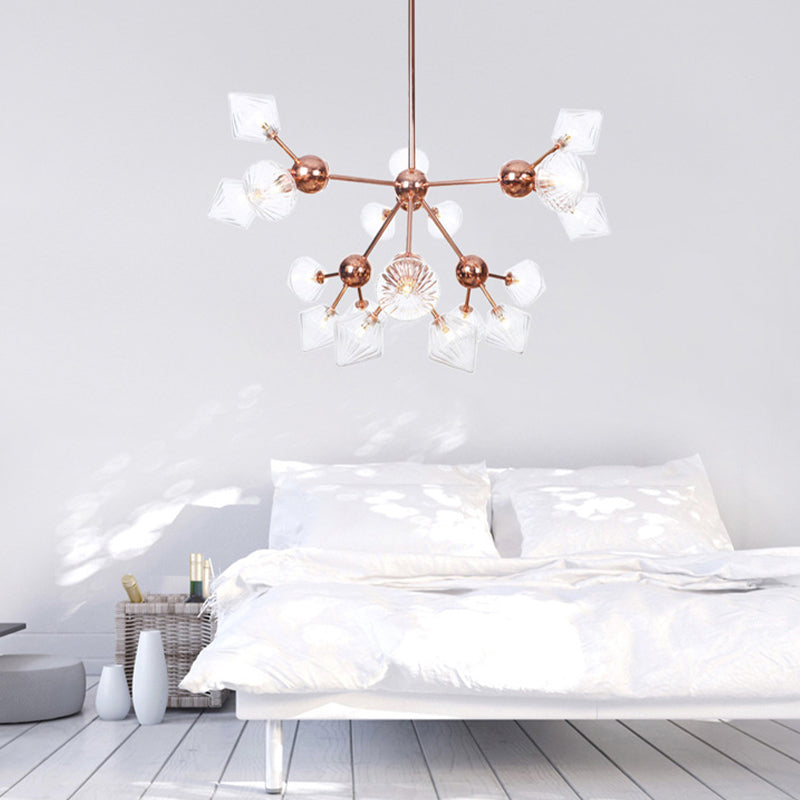 Diamond Living Room Chandelier Lamp Amber/Clear Glass 3/9/12 Lights Farmhouse Style Hanging Fixture, 13"/27.5"/34" Wide Clearhalo 'Ceiling Lights' 'Chandeliers' 'Clear' 'Glass shade' 'Glass' 'Industrial Chandeliers' 'Industrial' 'Middle Century Chandeliers' 'Modern' 'Tiffany' 'Traditional Chandeliers' Lighting' 281845