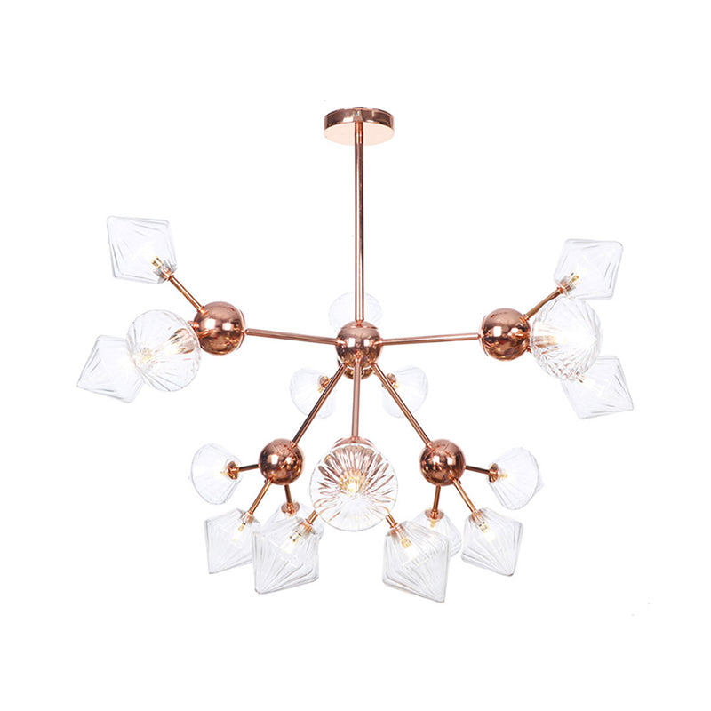Diamond Living Room Chandelier Lamp Amber/Clear Glass 3/9/12 Lights Farmhouse Style Hanging Fixture, 13"/27.5"/34" Wide Clearhalo 'Ceiling Lights' 'Chandeliers' 'Clear' 'Glass shade' 'Glass' 'Industrial Chandeliers' 'Industrial' 'Middle Century Chandeliers' 'Modern' 'Tiffany' 'Traditional Chandeliers' Lighting' 281846