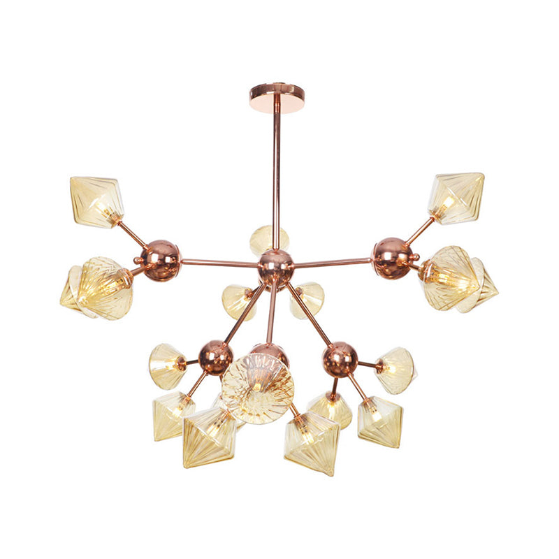 Diamond Living Room Chandelier Lamp Amber/Clear Glass 3/9/12 Lights Farmhouse Style Hanging Fixture, 13"/27.5"/34" Wide Clearhalo 'Ceiling Lights' 'Chandeliers' 'Clear' 'Glass shade' 'Glass' 'Industrial Chandeliers' 'Industrial' 'Middle Century Chandeliers' 'Modern' 'Tiffany' 'Traditional Chandeliers' Lighting' 281850
