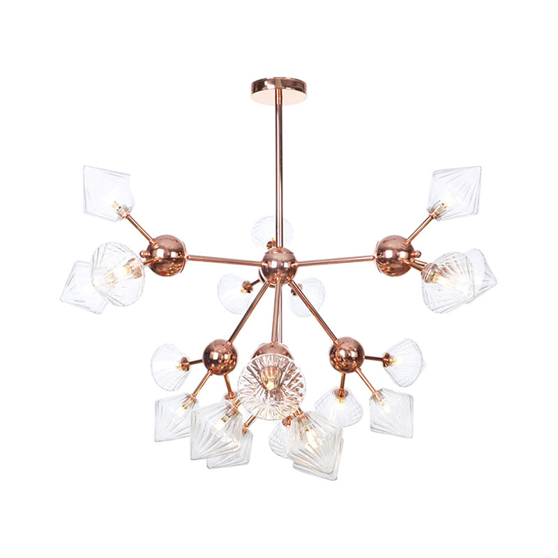 Diamond Living Room Chandelier Lamp Amber/Clear Glass 3/9/12 Lights Farmhouse Style Hanging Fixture, 13"/27.5"/34" Wide Clearhalo 'Ceiling Lights' 'Chandeliers' 'Clear' 'Glass shade' 'Glass' 'Industrial Chandeliers' 'Industrial' 'Middle Century Chandeliers' 'Modern' 'Tiffany' 'Traditional Chandeliers' Lighting' 281854