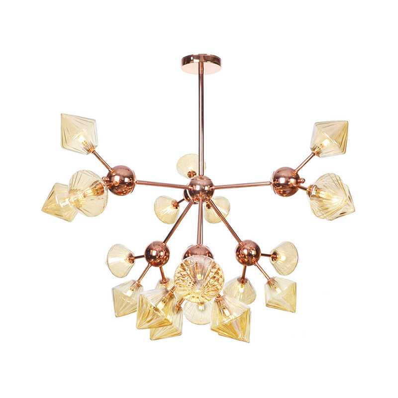 Diamond Living Room Chandelier Lamp Amber/Clear Glass 3/9/12 Lights Farmhouse Style Hanging Fixture, 13"/27.5"/34" Wide Clearhalo 'Ceiling Lights' 'Chandeliers' 'Clear' 'Glass shade' 'Glass' 'Industrial Chandeliers' 'Industrial' 'Middle Century Chandeliers' 'Modern' 'Tiffany' 'Traditional Chandeliers' Lighting' 281858