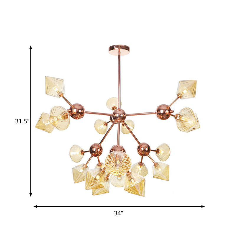 Diamond Living Room Chandelier Lamp Amber/Clear Glass 3/9/12 Lights Farmhouse Style Hanging Fixture, 13"/27.5"/34" Wide Clearhalo 'Ceiling Lights' 'Chandeliers' 'Clear' 'Glass shade' 'Glass' 'Industrial Chandeliers' 'Industrial' 'Middle Century Chandeliers' 'Modern' 'Tiffany' 'Traditional Chandeliers' Lighting' 281859