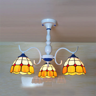 3/6 Lights Dome Semi Flush Light Stained Glass Tiffany Semi Flushmount in Blue/Orange for Foyer Clearhalo 'Ceiling Lights' 'Chandeliers' 'Close To Ceiling Lights' 'Close to ceiling' 'Glass shade' 'Glass' 'Pendant Lights' 'Semi-flushmount' 'Tiffany close to ceiling' 'Tiffany' Lighting' 28186