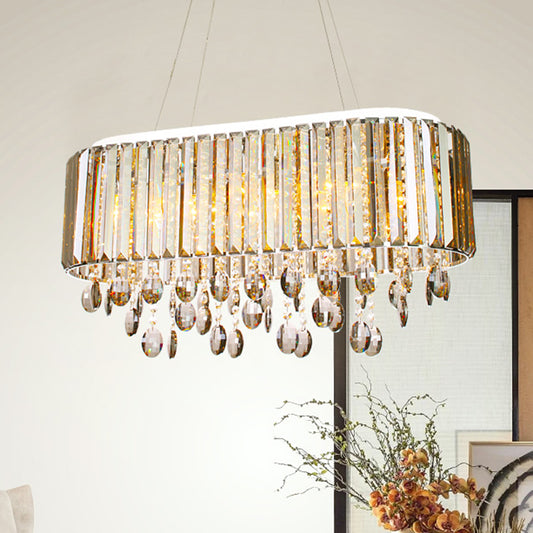 6 Heads Living Room Chandelier Lamp Contemporary Clear Hanging Light Kit with 1-Tier Crystal Shade Clearhalo 'Ceiling Lights' 'Chandeliers' 'Clear' 'Industrial' 'Modern Chandeliers' 'Modern' 'Tiffany' 'Traditional Chandeliers' Lighting' 281998