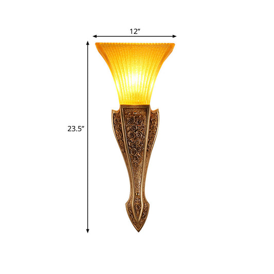 Yellow Glass Flared Wall Light Modern Style 1 Light Living Room Sconce Light Fixture in Gold, 9"/12" Wide Clearhalo 'Wall Lamps & Sconces' 'Wall Lights' Lighting' 282008