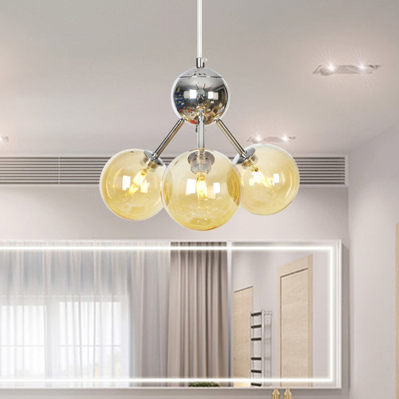 13"/27.5"/34" W Orbit Shade Hanging Chandelier Light Industrial Style Amber/Clear/Smoke Gray Glass 3/9/12 Lights Warehouse Pendant Lamp Clearhalo 'Ceiling Lights' 'Chandeliers' 'Clear' 'Glass shade' 'Glass' 'Industrial Chandeliers' 'Industrial' 'Middle Century Chandeliers' 'Modern' 'Tiffany' 'Traditional Chandeliers' Lighting' 282074