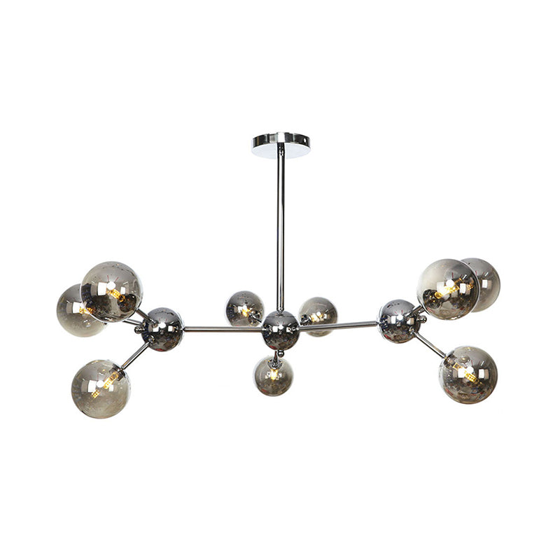 13"/27.5"/34" W Orbit Shade Hanging Chandelier Light Industrial Style Amber/Clear/Smoke Gray Glass 3/9/12 Lights Warehouse Pendant Lamp Clearhalo 'Ceiling Lights' 'Chandeliers' 'Clear' 'Glass shade' 'Glass' 'Industrial Chandeliers' 'Industrial' 'Middle Century Chandeliers' 'Modern' 'Tiffany' 'Traditional Chandeliers' Lighting' 282092