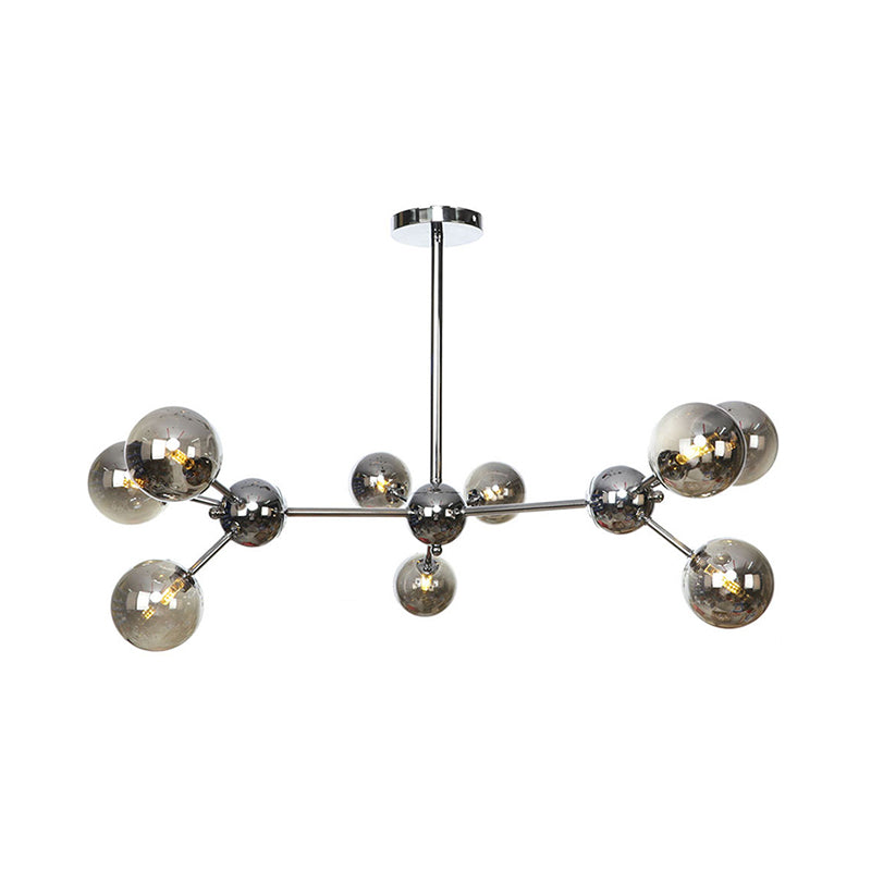 13"/27.5"/34" W Orbit Shade Hanging Chandelier Light Industrial Style Amber/Clear/Smoke Gray Glass 3/9/12 Lights Warehouse Pendant Lamp Clearhalo 'Ceiling Lights' 'Chandeliers' 'Clear' 'Glass shade' 'Glass' 'Industrial Chandeliers' 'Industrial' 'Middle Century Chandeliers' 'Modern' 'Tiffany' 'Traditional Chandeliers' Lighting' 282092