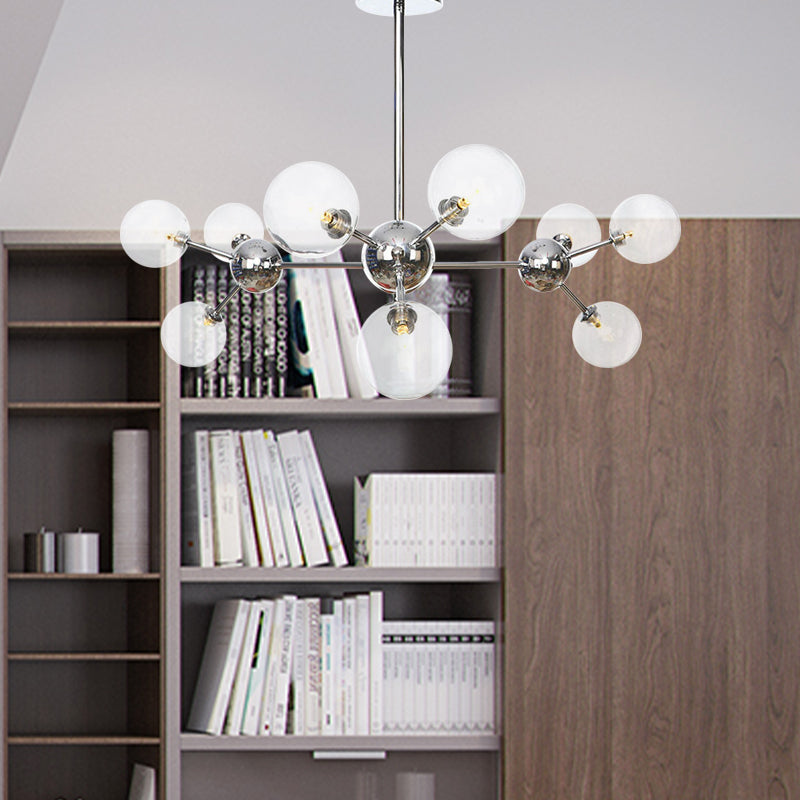 13"/27.5"/34" W Orbit Shade Hanging Chandelier Light Industrial Style Amber/Clear/Smoke Gray Glass 3/9/12 Lights Warehouse Pendant Lamp Clearhalo 'Ceiling Lights' 'Chandeliers' 'Clear' 'Glass shade' 'Glass' 'Industrial Chandeliers' 'Industrial' 'Middle Century Chandeliers' 'Modern' 'Tiffany' 'Traditional Chandeliers' Lighting' 282095