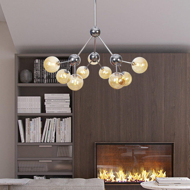 13"/27.5"/34" W Orbit Shade Hanging Chandelier Light Industrial Style Amber/Clear/Smoke Gray Glass 3/9/12 Lights Warehouse Pendant Lamp Clearhalo 'Ceiling Lights' 'Chandeliers' 'Clear' 'Glass shade' 'Glass' 'Industrial Chandeliers' 'Industrial' 'Middle Century Chandeliers' 'Modern' 'Tiffany' 'Traditional Chandeliers' Lighting' 282099