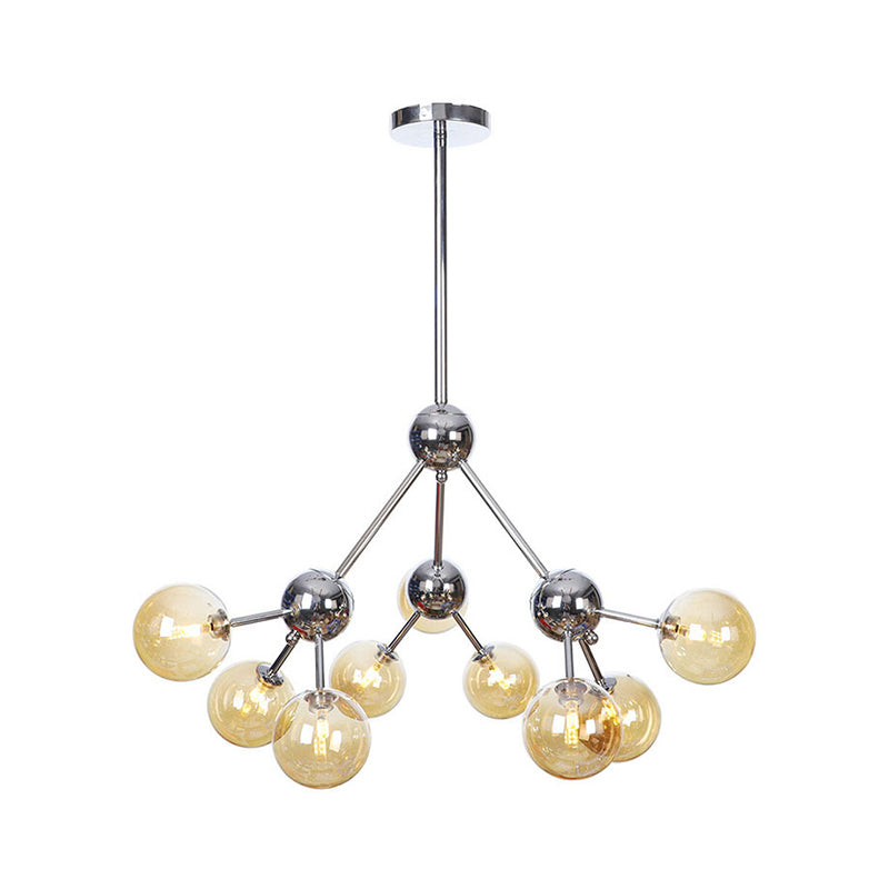 13"/27.5"/34" W Orbit Shade Hanging Chandelier Light Industrial Style Amber/Clear/Smoke Gray Glass 3/9/12 Lights Warehouse Pendant Lamp Clearhalo 'Ceiling Lights' 'Chandeliers' 'Clear' 'Glass shade' 'Glass' 'Industrial Chandeliers' 'Industrial' 'Middle Century Chandeliers' 'Modern' 'Tiffany' 'Traditional Chandeliers' Lighting' 282100