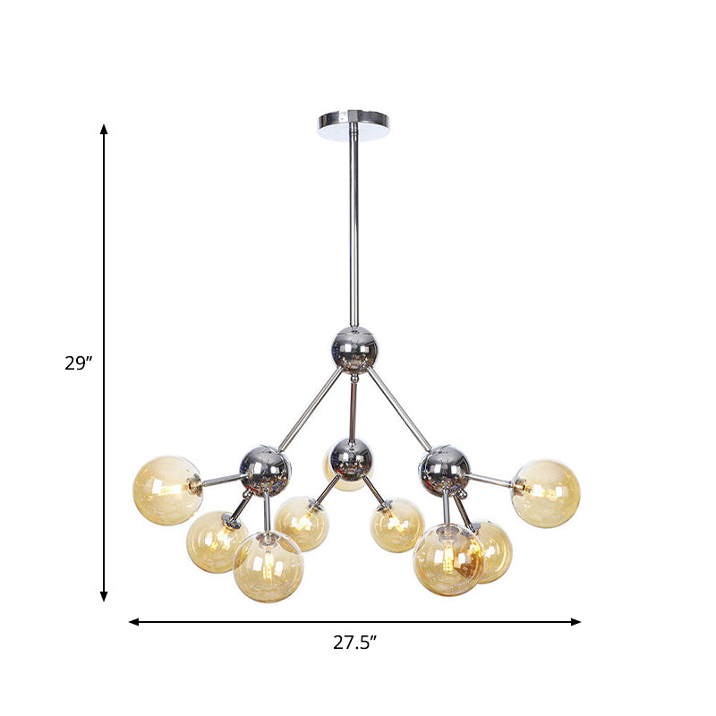 13"/27.5"/34" W Orbit Shade Hanging Chandelier Light Industrial Style Amber/Clear/Smoke Gray Glass 3/9/12 Lights Warehouse Pendant Lamp Clearhalo 'Ceiling Lights' 'Chandeliers' 'Clear' 'Glass shade' 'Glass' 'Industrial Chandeliers' 'Industrial' 'Middle Century Chandeliers' 'Modern' 'Tiffany' 'Traditional Chandeliers' Lighting' 282101