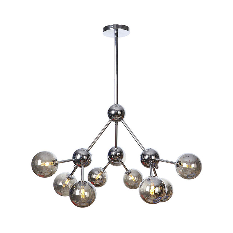 13"/27.5"/34" W Orbit Shade Hanging Chandelier Light Industrial Style Amber/Clear/Smoke Gray Glass 3/9/12 Lights Warehouse Pendant Lamp Clearhalo 'Ceiling Lights' 'Chandeliers' 'Clear' 'Glass shade' 'Glass' 'Industrial Chandeliers' 'Industrial' 'Middle Century Chandeliers' 'Modern' 'Tiffany' 'Traditional Chandeliers' Lighting' 282104