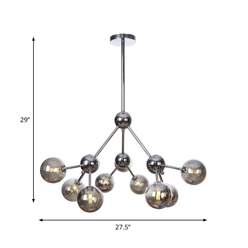 13"/27.5"/34" W Orbit Shade Hanging Chandelier Light Industrial Style Amber/Clear/Smoke Gray Glass 3/9/12 Lights Warehouse Pendant Lamp Clearhalo 'Ceiling Lights' 'Chandeliers' 'Clear' 'Glass shade' 'Glass' 'Industrial Chandeliers' 'Industrial' 'Middle Century Chandeliers' 'Modern' 'Tiffany' 'Traditional Chandeliers' Lighting' 282105