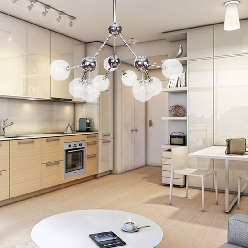 13"/27.5"/34" W Orbit Shade Hanging Chandelier Light Industrial Style Amber/Clear/Smoke Gray Glass 3/9/12 Lights Warehouse Pendant Lamp Clearhalo 'Ceiling Lights' 'Chandeliers' 'Clear' 'Glass shade' 'Glass' 'Industrial Chandeliers' 'Industrial' 'Middle Century Chandeliers' 'Modern' 'Tiffany' 'Traditional Chandeliers' Lighting' 282107