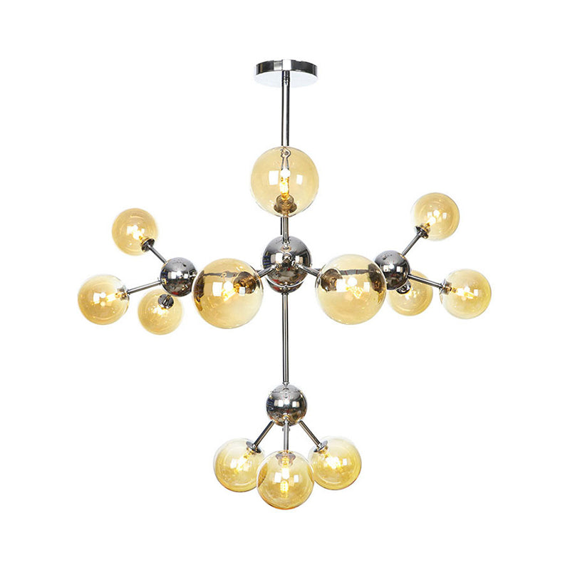 13"/27.5"/34" W Orbit Shade Hanging Chandelier Light Industrial Style Amber/Clear/Smoke Gray Glass 3/9/12 Lights Warehouse Pendant Lamp Clearhalo 'Ceiling Lights' 'Chandeliers' 'Clear' 'Glass shade' 'Glass' 'Industrial Chandeliers' 'Industrial' 'Middle Century Chandeliers' 'Modern' 'Tiffany' 'Traditional Chandeliers' Lighting' 282112