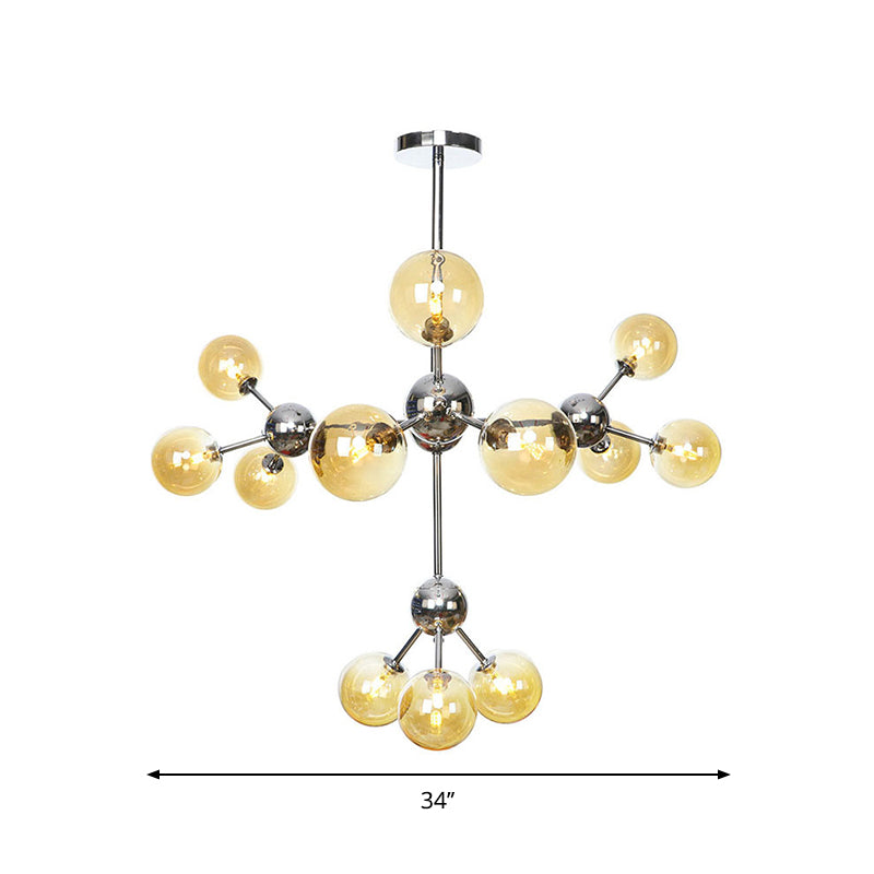 13"/27.5"/34" W Orbit Shade Hanging Chandelier Light Industrial Style Amber/Clear/Smoke Gray Glass 3/9/12 Lights Warehouse Pendant Lamp Clearhalo 'Ceiling Lights' 'Chandeliers' 'Clear' 'Glass shade' 'Glass' 'Industrial Chandeliers' 'Industrial' 'Middle Century Chandeliers' 'Modern' 'Tiffany' 'Traditional Chandeliers' Lighting' 282113