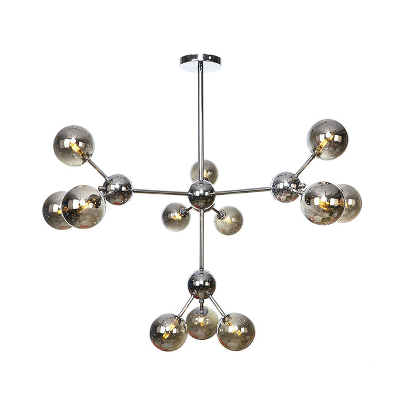 13"/27.5"/34" W Orbit Shade Hanging Chandelier Light Industrial Style Amber/Clear/Smoke Gray Glass 3/9/12 Lights Warehouse Pendant Lamp Clearhalo 'Ceiling Lights' 'Chandeliers' 'Clear' 'Glass shade' 'Glass' 'Industrial Chandeliers' 'Industrial' 'Middle Century Chandeliers' 'Modern' 'Tiffany' 'Traditional Chandeliers' Lighting' 282116